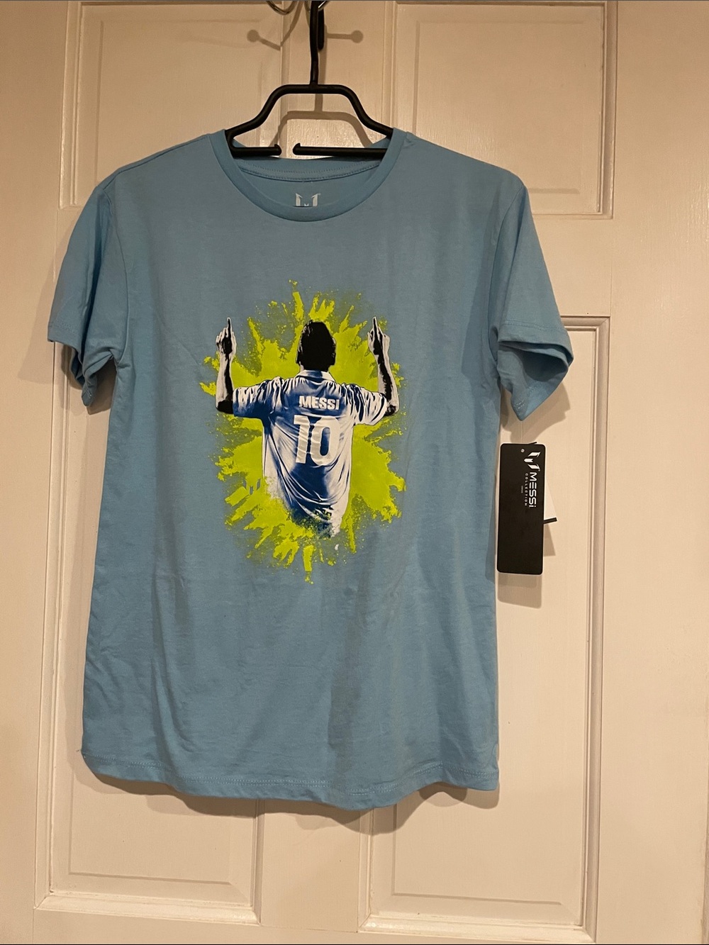 Messi Light Blue Short-Sleeve Graphic Tee with Neon Accent